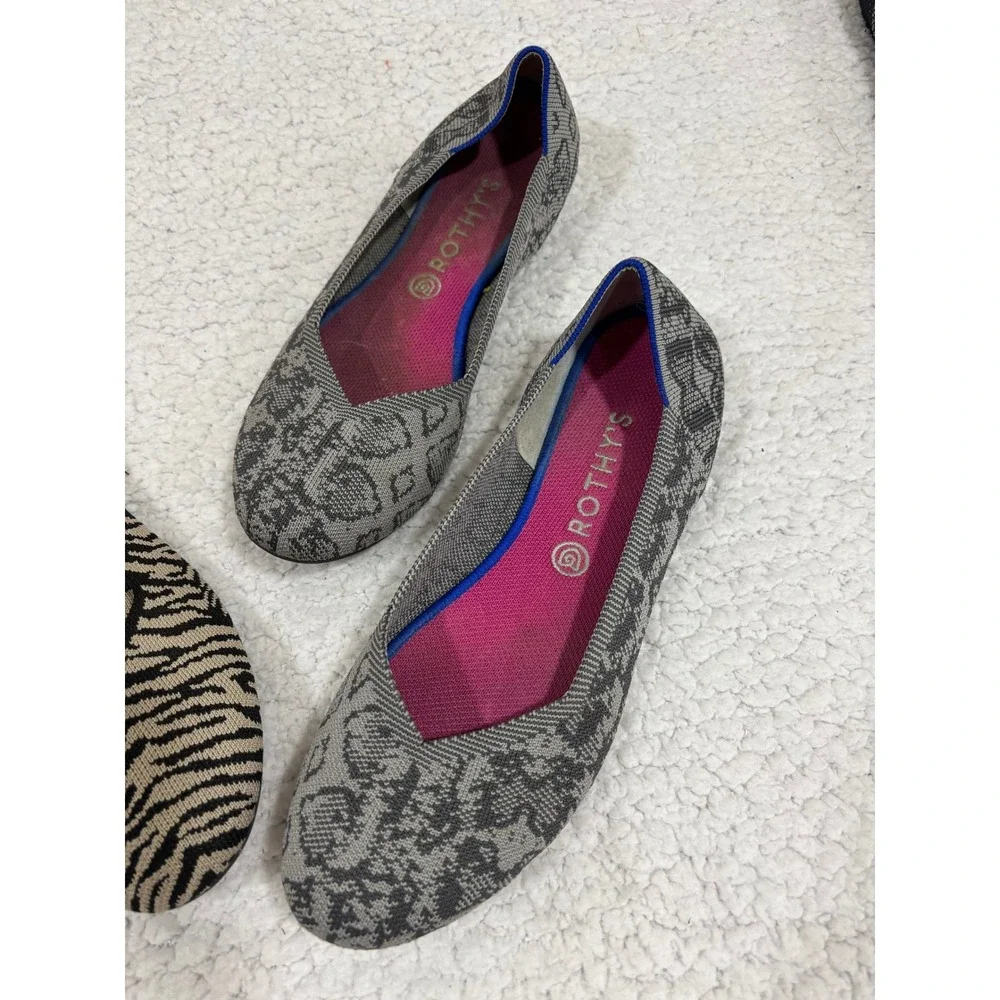 Rothys Womens 12 Zebra Floral Print Ballet Flats The Flat 2 Pair Bundle Wash